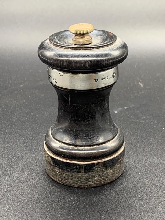 Ebony pepper mill with silver band