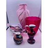 A selection of pink encased glass