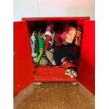 A children doll's wardrobe full of vintage doll clothes (H31cm W 24cm)