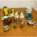 A collection of frog theme items including Nesting hand painted frog's