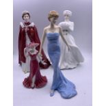 Four bone china figurines from Royal Doulton, Royal Worcester and Coalport