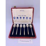 A Boxed set of Mappin and Webb silver coffee spoons from six different British Hallmarks.