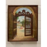 A framed picture by Malisa, View from the gates of two priests