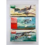 Three boxed FROG aircraft kits to include a Blackburn Shark Torpedo- Bomber, a Fairley Swordfish