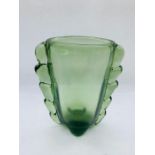 Whitefriars Flanged Sea Green Glass Vase Pat No: 9384 designed by William Wilson H 19 cms