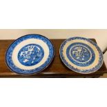 A pair of willow pattern platters