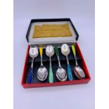 A Box of Mid Century Enamel Handled teaspoons