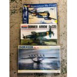Three boxed kits to include a monogram Dornier Arrow D0335, an Otaki Dornier Do-X German flying boat
