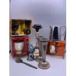 A selection of silver plate to include boxed Christening cups and candlesticks