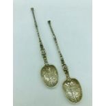 A Pair of Silver ornate coffee spoons Hallmarked for London 1921 by Cornelius Desormeaux