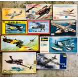 A large selection of ten various aircraft kits to include Hasegawa, Hales and Italaerei plus others