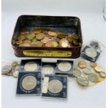 Large quantity of British pre-decimal coins, including Victorian pennies, commemorative crowns, etc