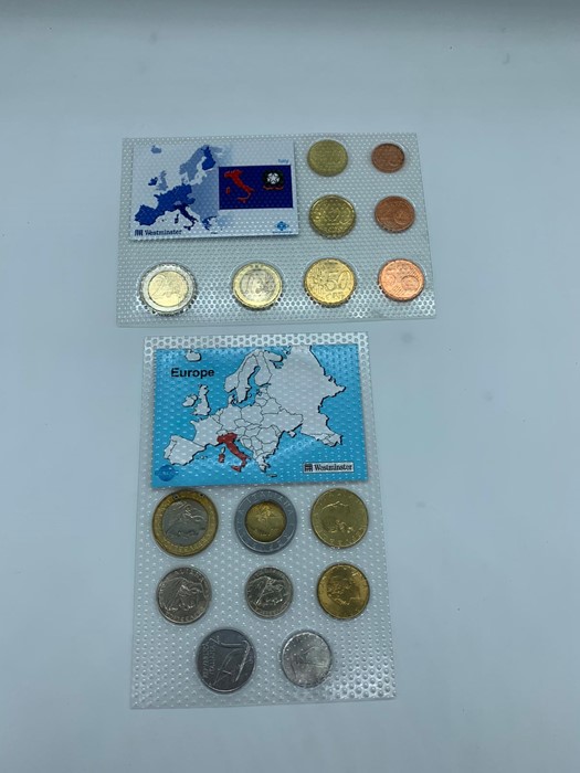 Two sets of Europe Italy pre and post Euro coins