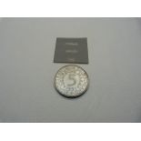 A 1951 German 5 Mark coin. 11.2g silver, AUNC, Eagle with 5 to reverse.