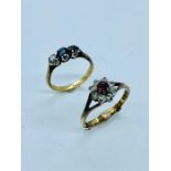 9ct gold ring (size N) and 18ct gold ring (AF) (size K)
