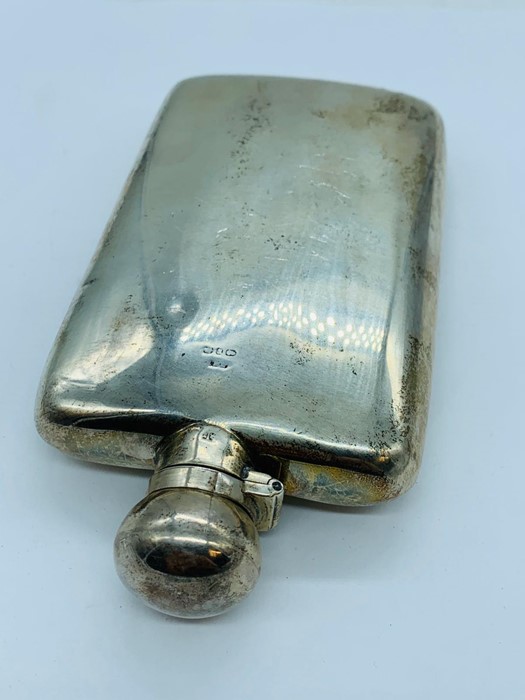 White Metal Hip flask with indistinct hallmarks. - Image 2 of 3