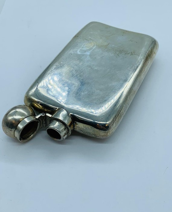 White Metal Hip flask with indistinct hallmarks. - Image 3 of 3