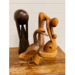 Three wooden contemporary sculptures