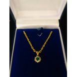 A 14 ct Yellow Gold Emerald and Diamond Pendant necklace