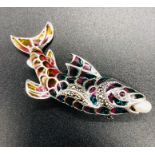 A Silver Plique A Jour Fish Brooch