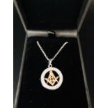 A Silver and CZ Pendant necklace with Masonic Symbol on silver chain