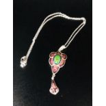 A Silver and Enamel Danish Style Pendant necklace on a silver chain