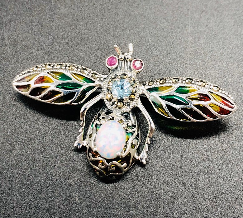 A Silver Plique A Jour Brooch in the form of a Bug