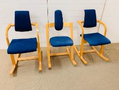 Biran style plywood and laminated frame chairs with upholstered seat cushions