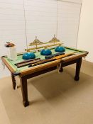 A snooker/pool table with lights and accessories (H84cm W192cm)