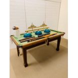 A snooker/pool table with lights and accessories (H84cm W192cm)