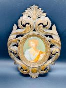 A Flemish School Nell Gwynn by Louise de Kerouille 12 cm x 8 cm Enamel in Carved Frame.