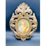 A Flemish School Nell Gwynn by Louise de Kerouille 12 cm x 8 cm Enamel in Carved Frame.