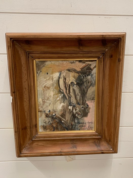 A Study of a Rocking Horse Head, oil on board by Mick Rooney (October 1987) 40 cm x 35 cm framed.