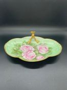 A Hand painted Limoges porcelain tray with rose design, signed by artist E F Coombs and dated 1904.