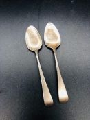 A pair of Georgian silver, hallmarked teaspoons.