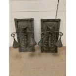 A pair of metal wall hanging depicting dragons, could be rewired into lights made by A.J Brett of