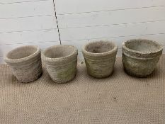 Four re-pressed stone and concrete plant pots (H25cm Diam 29cm)