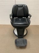 A Pietranera barbers chair, black leather made and designed in Italy. Hydraulic, chrome base and