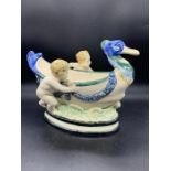 A Baden German China Fruit bowl in Bird form with Cherubs(H22cm W29cm)