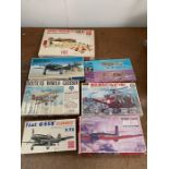 A selection of seven boxed various aircraft kits to include, Renwal's Flying Machine, Nakajima