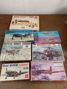 A selection of seven boxed various aircraft kits to include, Renwal's Flying Machine, Nakajima