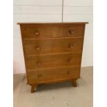 1960's Four Long Drawer Chest of Drawers (96cm H x 48cm D x 81cm L)