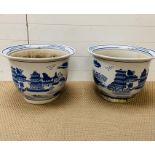 A pair of porcelain oriental pots (H33cm Diam 46cm)