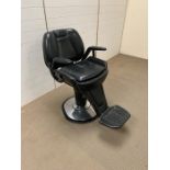 A Pietranera barbers chair, black leather made and designed in Italy. Hydraulic, chrome base and