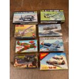 A selection of various boxed aircraft kits to include Heller, Riko, Aurora, Keil Kraft and more