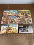 Six boxed Airfix army model kits to include US Infantry Europe 1941-45, British Infantry 1939-45,