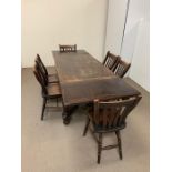 An Oak 18th Century Refectory Table with six 19th Century Elm chairs.( H90cm W256cm D80cm)