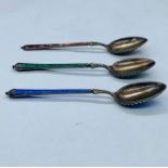 Three Russian Antique Enamelled Mocha Spoons