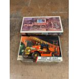 Two boxed model kits to include UPC Medicine Wagon and Airfix Dennis Fire Engine 32 Scale