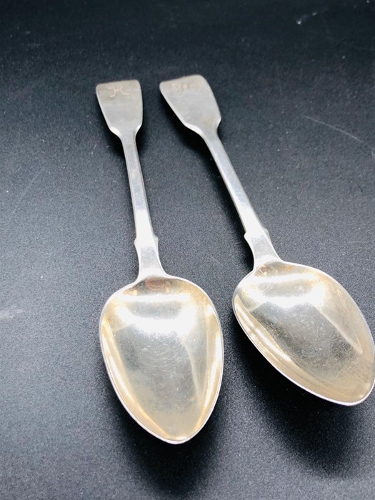 Two small silver dessert spoons. Hallmark London 1843 &1844 Maker Charles Boynton Total Weight 69g